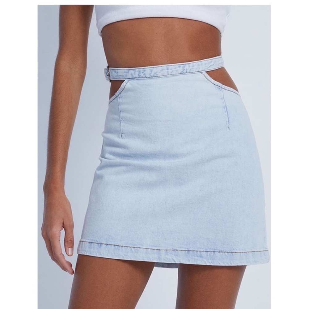 Light Blue Cutout Denim Mini Skirt - Unbranded